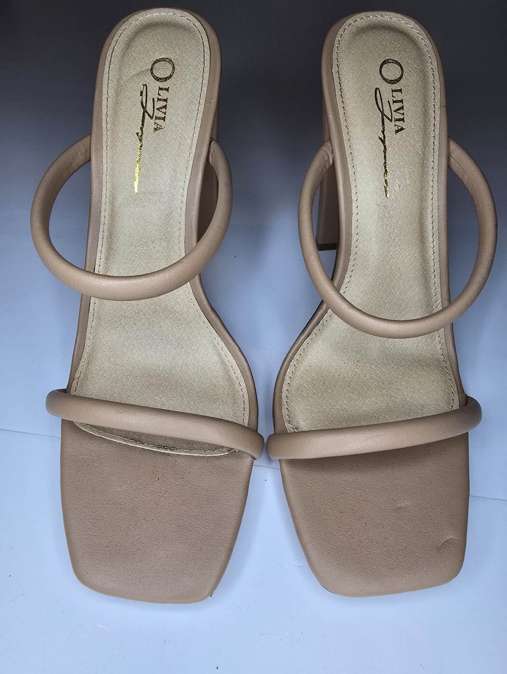 Olivia Brown Strappy Square Toe Heels Sandals Women’s 8.5 Beige - Picture 5 of 7